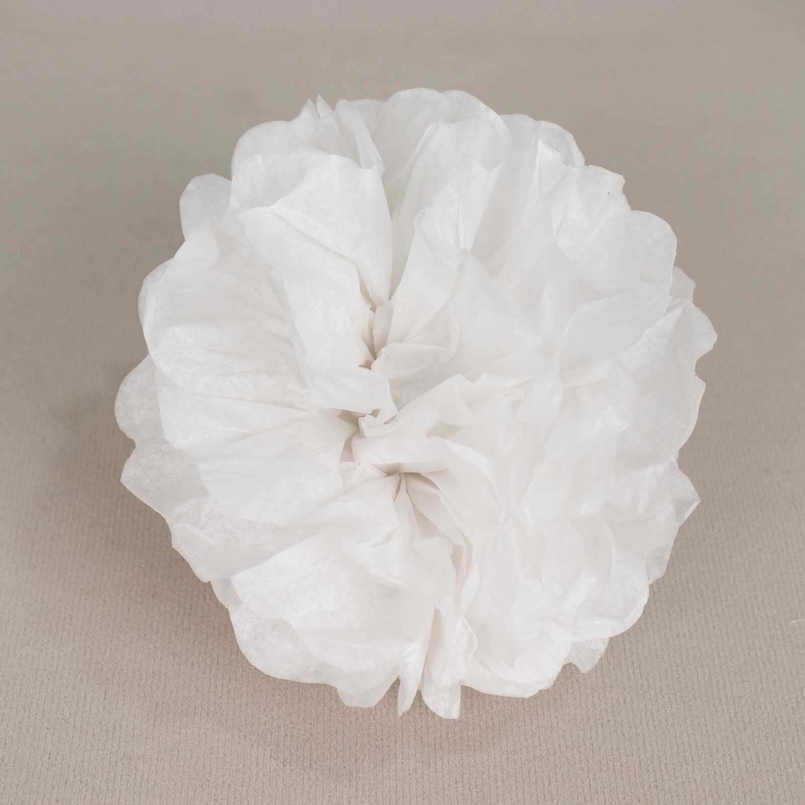 6 Pack 6" White Tissue Paper Pom Poms Flower Balls, Ceiling Wall Hanging Decorations - Linen Luxes