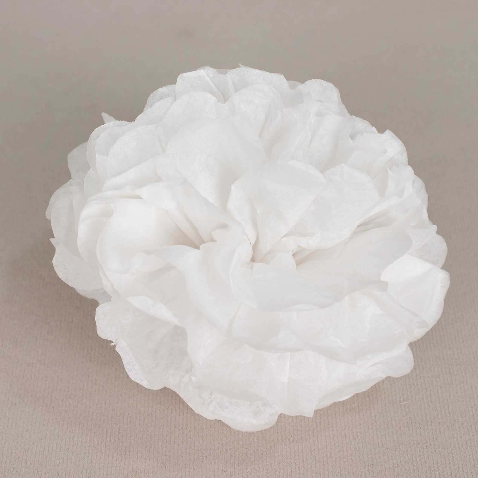 6 Pack 6" White Tissue Paper Pom Poms Flower Balls, Ceiling Wall Hanging Decorations - Linen Luxes