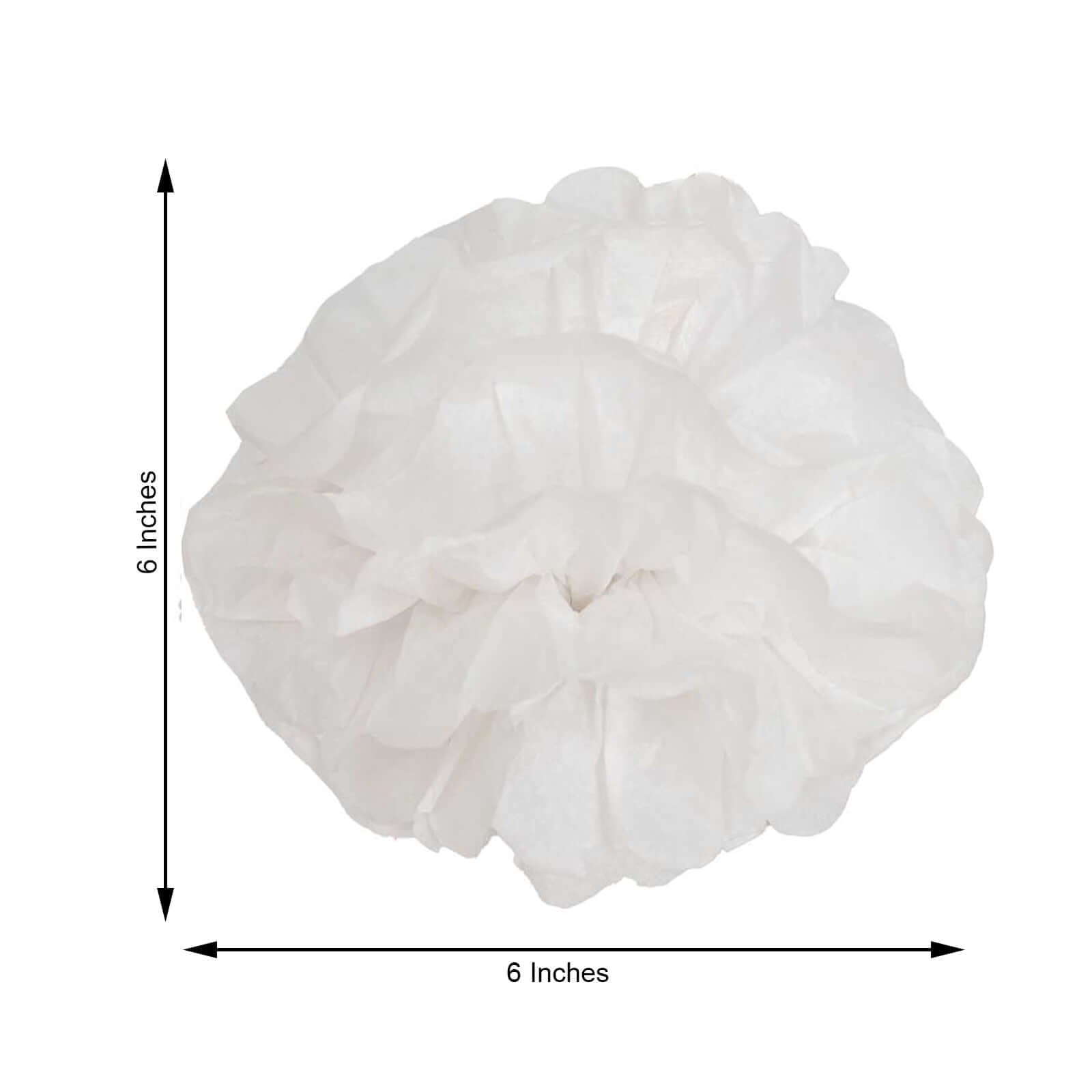 6 Pack 6" White Tissue Paper Pom Poms Flower Balls, Ceiling Wall Hanging Decorations - Linen Luxes