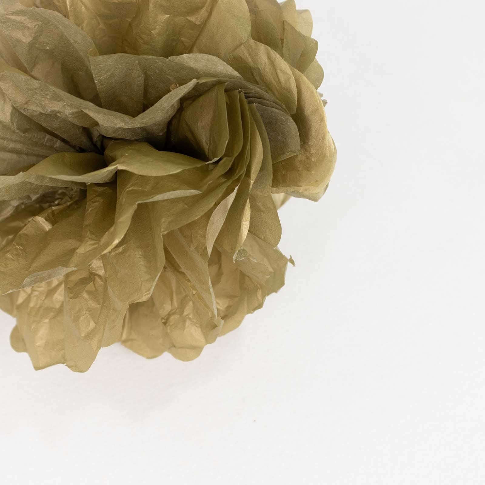 6 Pack 8" Gold Tissue Paper Pom Poms Flower Balls, Ceiling Wall Hanging Decorations - Linen Luxes
