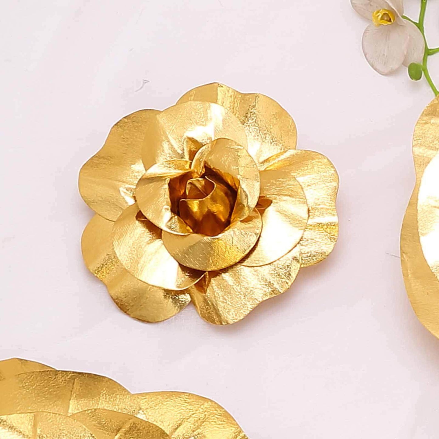 6 Pack 8" Metallic Gold Real Touch Artificial Foam DIY Craft Roses - Linen Luxes