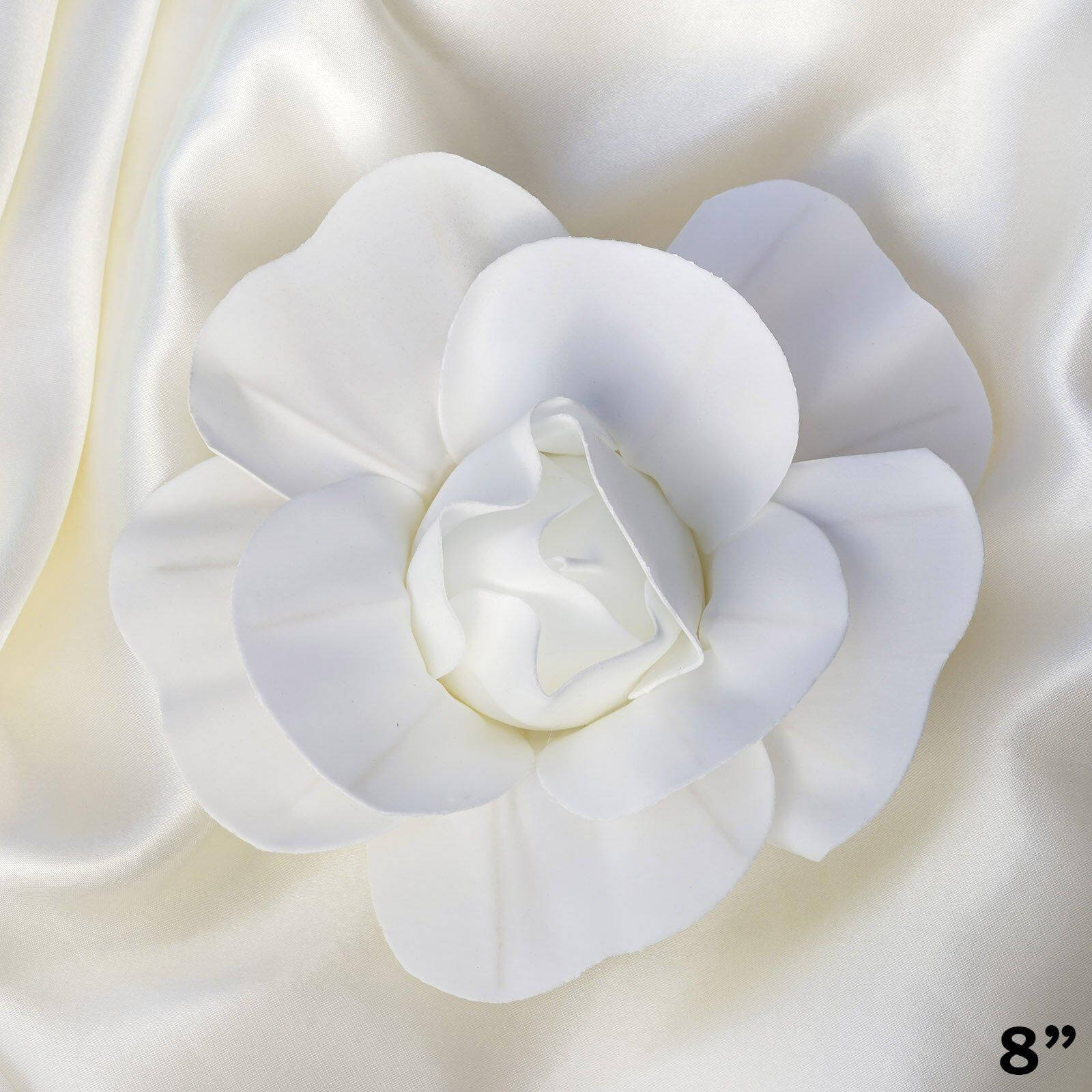 6 Pack 8" White Real Touch Artificial Foam DIY Craft Roses - Linen Luxes