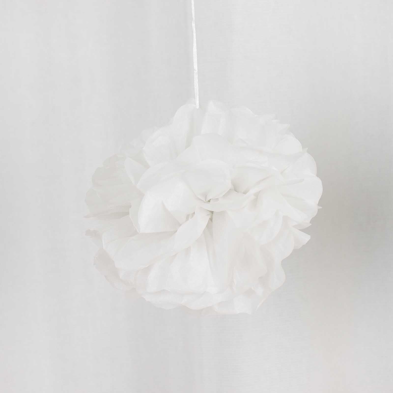 6 Pack 8" White Tissue Paper Pom Poms Flower Balls, Ceiling Wall Hanging Decorations - Linen Luxes