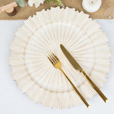 6-Pack Acrylic Plastic Round Charger Plates 13" in Antique White with Sunray Scalloped Rim, Decorative Dinner Party Charger Tableware