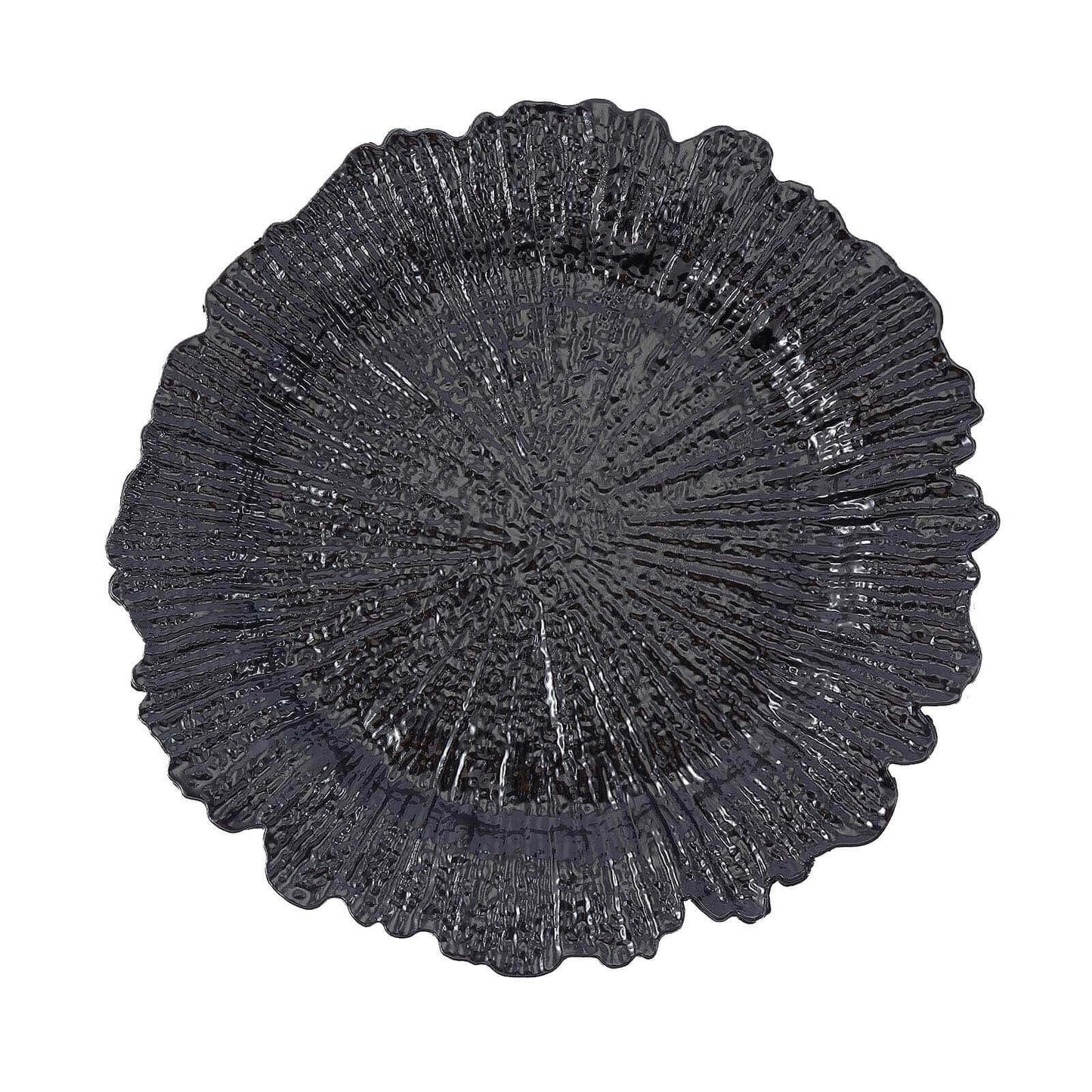 6 - Pack Acrylic Plastic Round Charger Plates 13" in Black with Reef Design, Dinner Charger Tableware - Linen Luxes