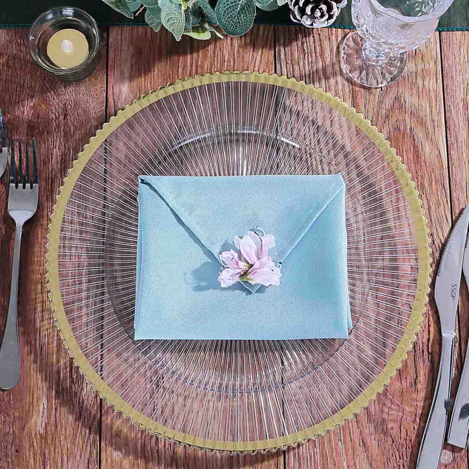 6 - Pack Acrylic Plastic Round Charger Plates 13" in Clear with Gold Sunray Wavy Rim, Exquisite Dinner Serving Plates - Linen Luxes