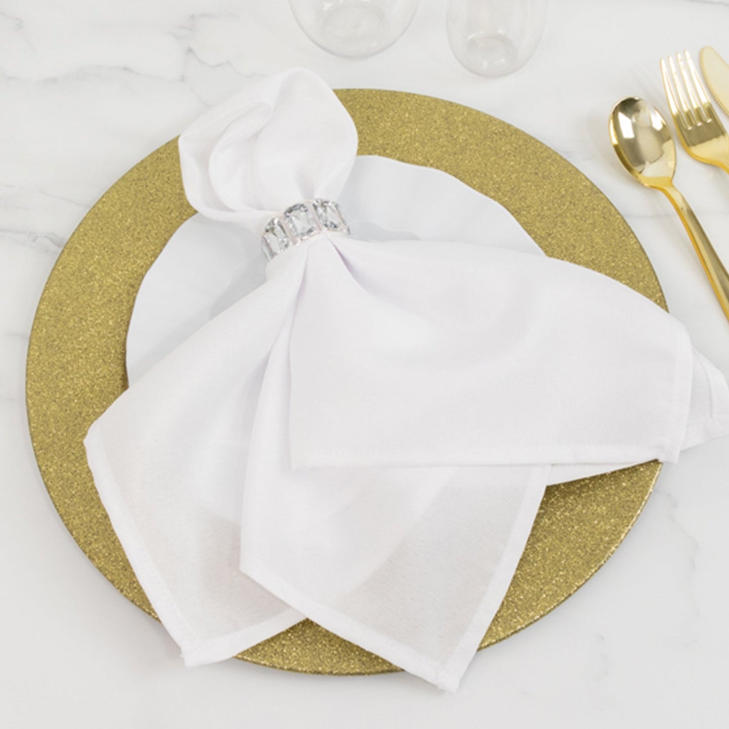 6 - Pack Acrylic Plastic Round Charger Plates 13" in Gold with Dust Free Glitter Finish, Decorative Dinner Party Charger Tableware - Linen Luxes