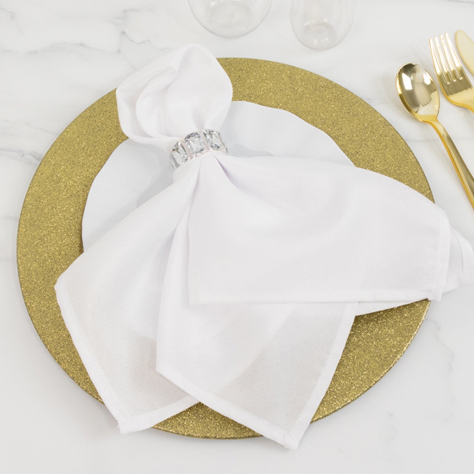 6 - Pack Acrylic Plastic Round Charger Plates 13" in Gold with Dust Free Glitter Finish, Decorative Dinner Party Charger Tableware - Linen Luxes