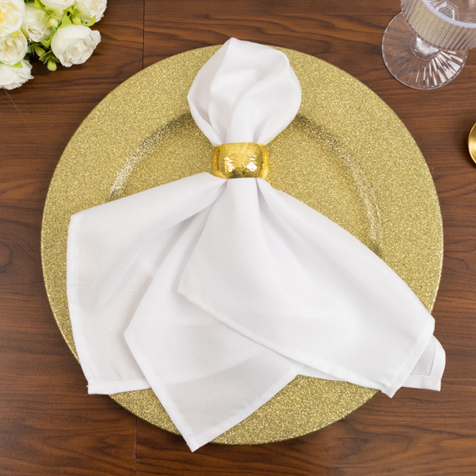 6 - Pack Acrylic Plastic Round Charger Plates 13" in Gold with Dust Free Glitter Finish, Decorative Dinner Party Charger Tableware - Linen Luxes