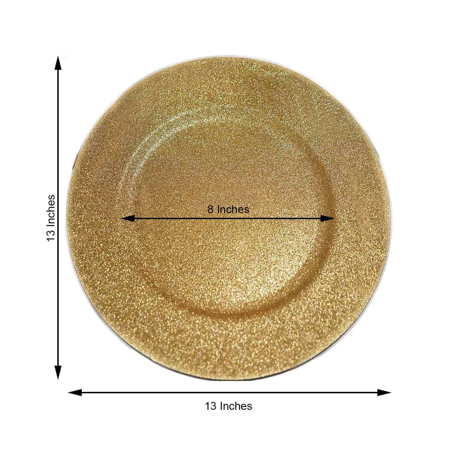 6 - Pack Acrylic Plastic Round Charger Plates 13" in Gold with Dust Free Glitter Finish, Decorative Dinner Party Charger Tableware - Linen Luxes