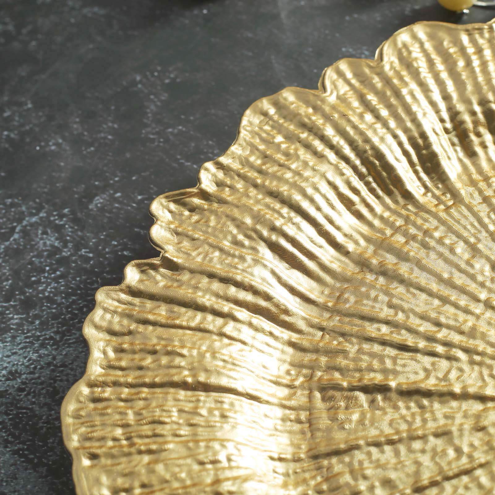 6 - Pack Acrylic Plastic Round Charger Plates 13" in Gold with Reef Design, Classy Dinner Party Charger Tableware - Linen Luxes