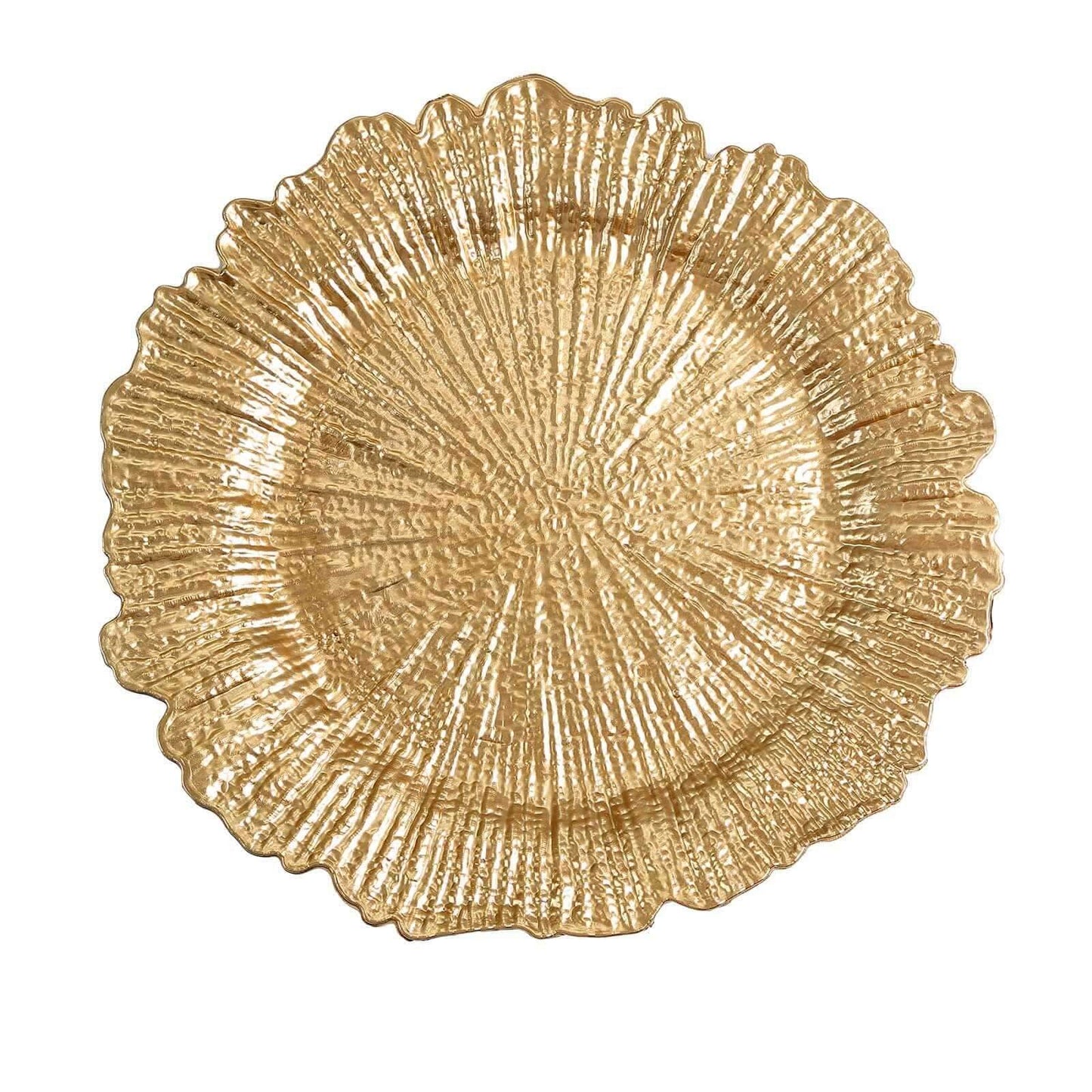 6 - Pack Acrylic Plastic Round Charger Plates 13" in Gold with Reef Design, Classy Dinner Party Charger Tableware - Linen Luxes