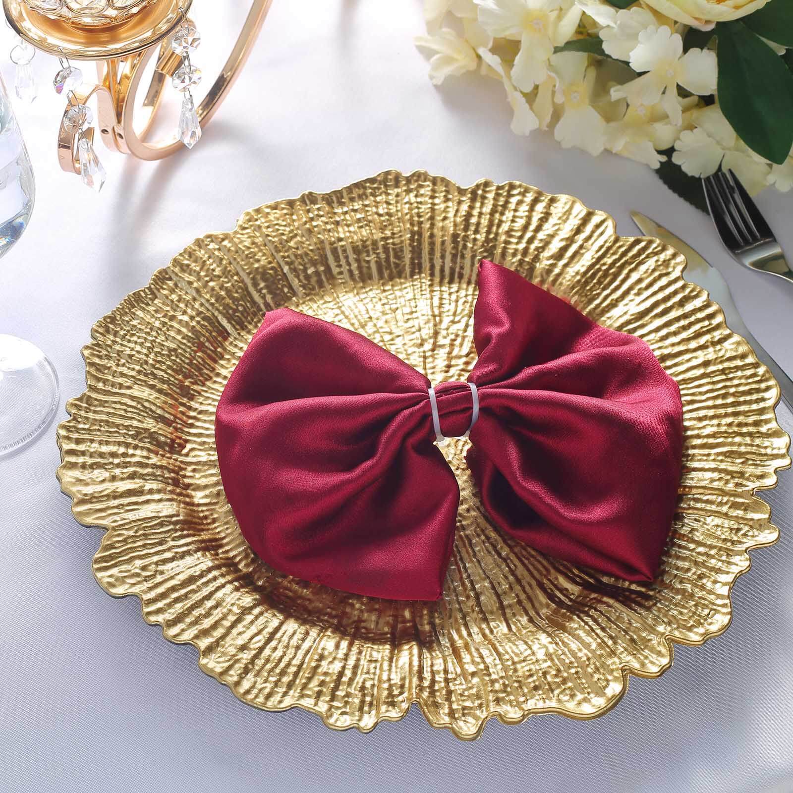 6 - Pack Acrylic Plastic Round Charger Plates 13" in Gold with Reef Design, Classy Dinner Party Charger Tableware - Linen Luxes