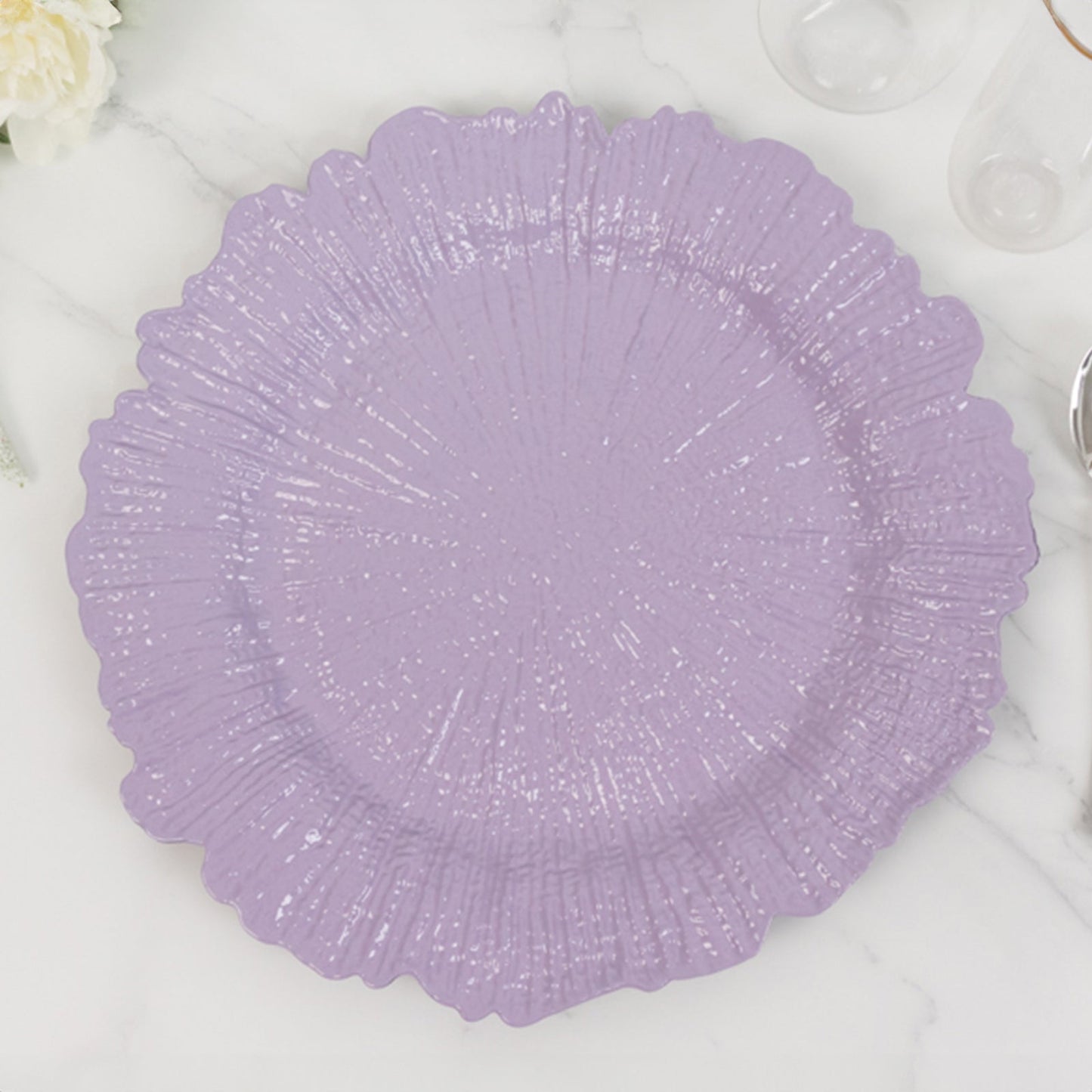 6-Pack Acrylic Plastic Round Charger Plates 13" in Lavender Lilac with Reef Design, Dinner Charger Tableware