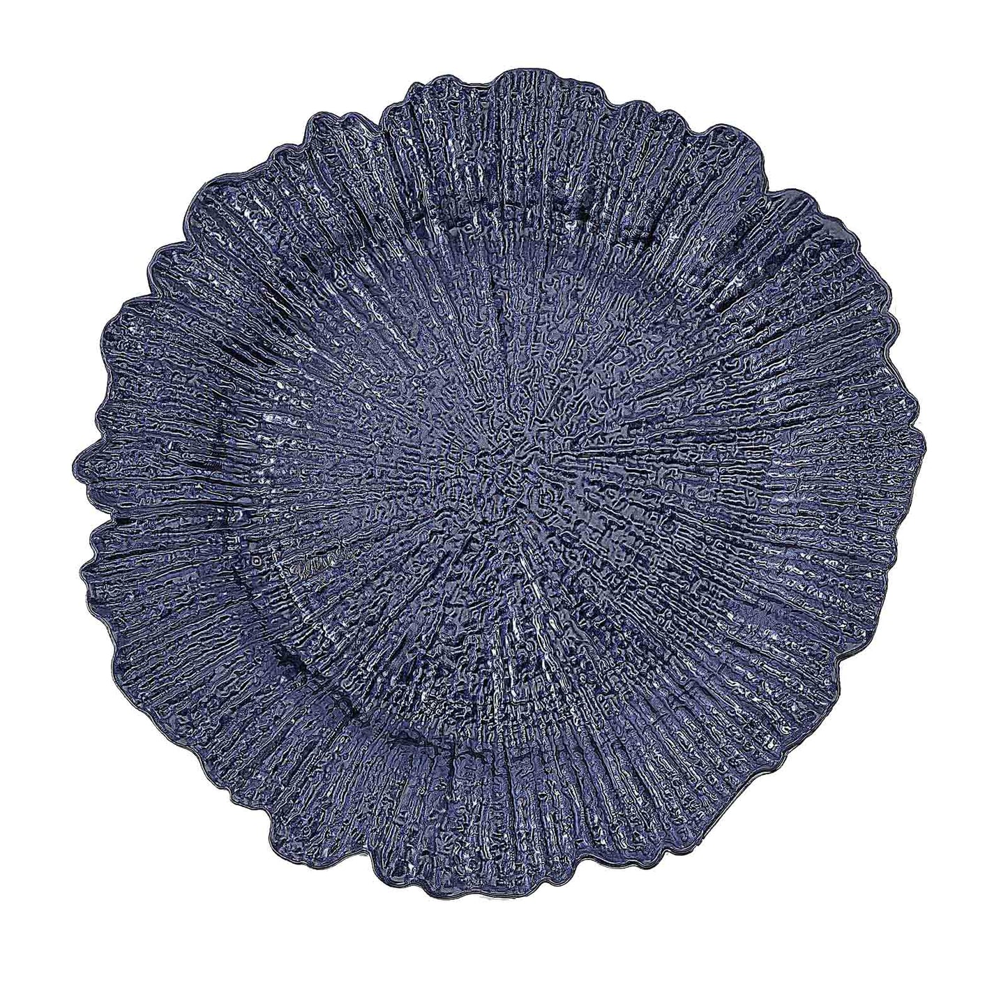 6 - Pack Acrylic Plastic Round Charger Plates 13" in Navy Blue with Reef Design, Dinner Charger Tableware - Linen Luxes