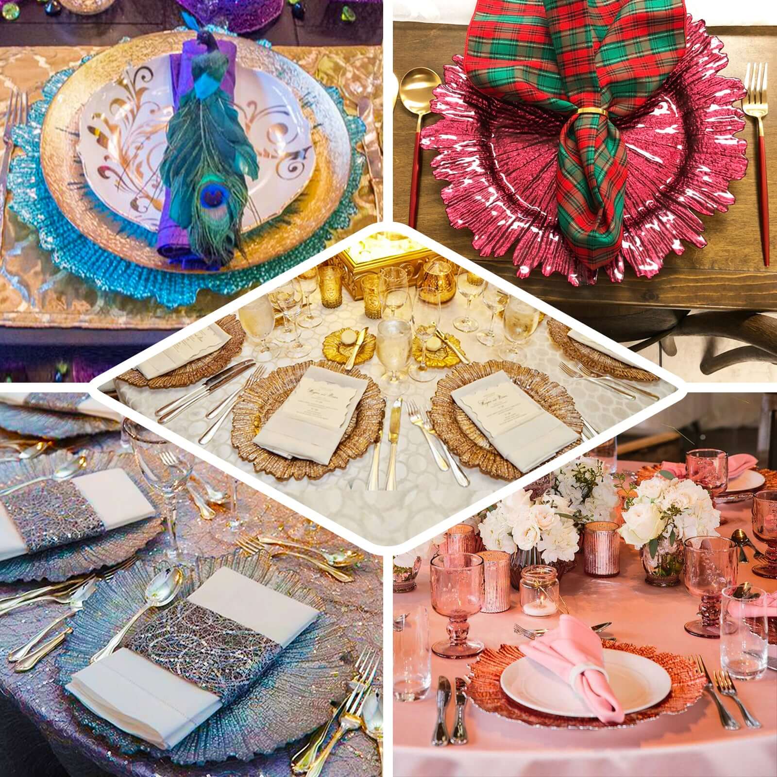 6 - Pack Acrylic Plastic Round Charger Plates 13" in Purple with Reef Design, Dinner Charger Tableware - Linen Luxes