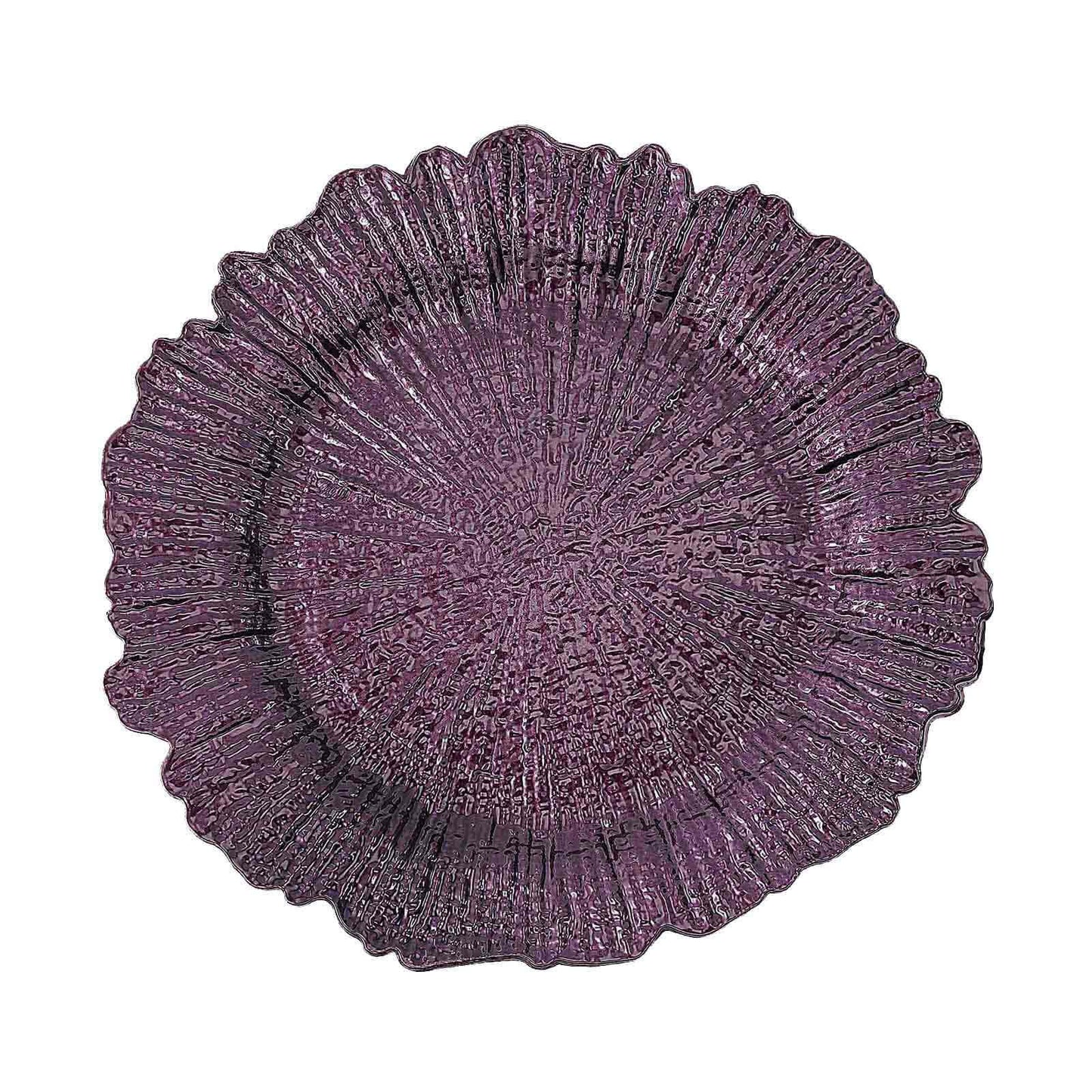 6 - Pack Acrylic Plastic Round Charger Plates 13" in Purple with Reef Design, Dinner Charger Tableware - Linen Luxes