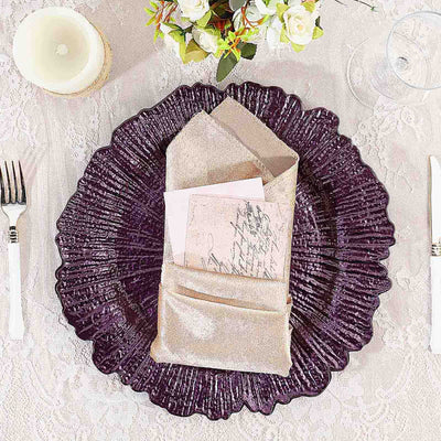 6 - Pack Acrylic Plastic Round Charger Plates 13" in Purple with Reef Design, Dinner Charger Tableware - Linen Luxes