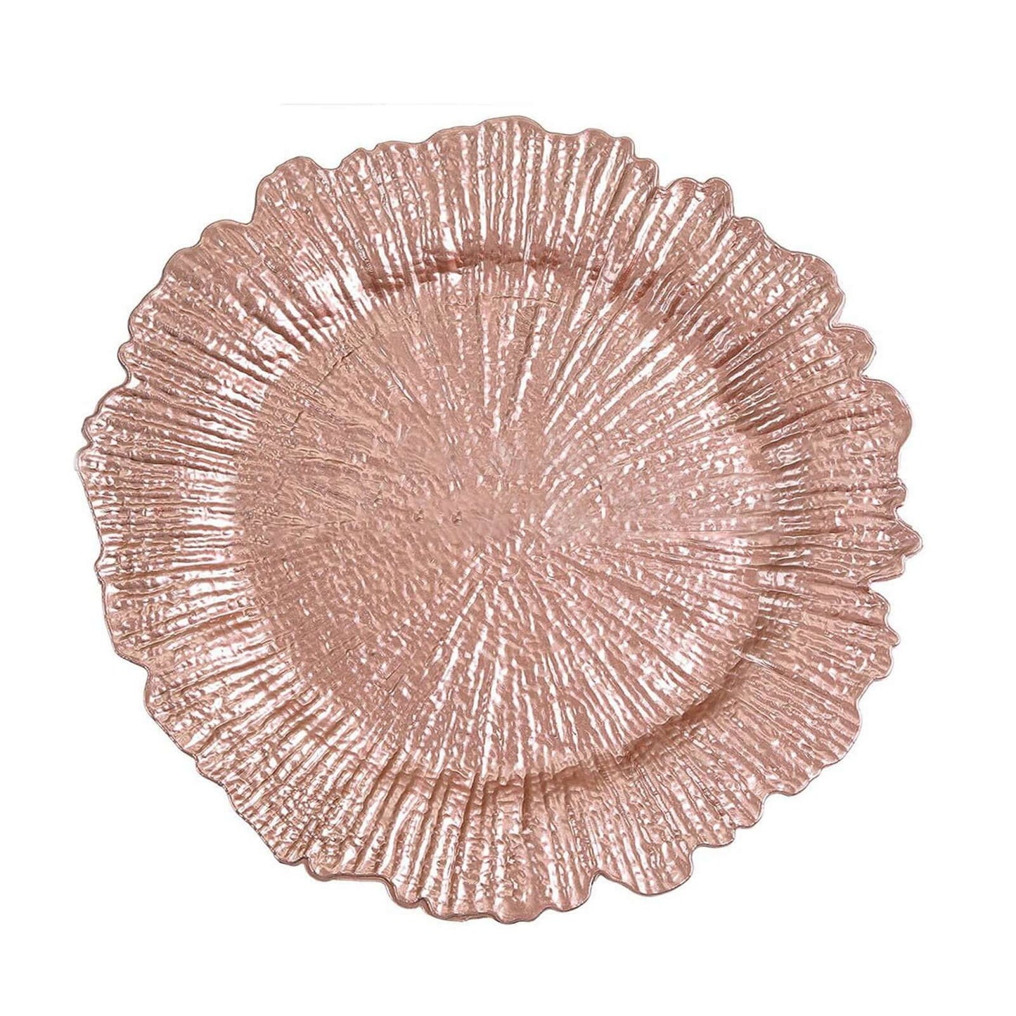6 - Pack Acrylic Plastic Round Charger Plates 13" in Rose Gold with Reef Design, Dinner Charger Tableware - Linen Luxes