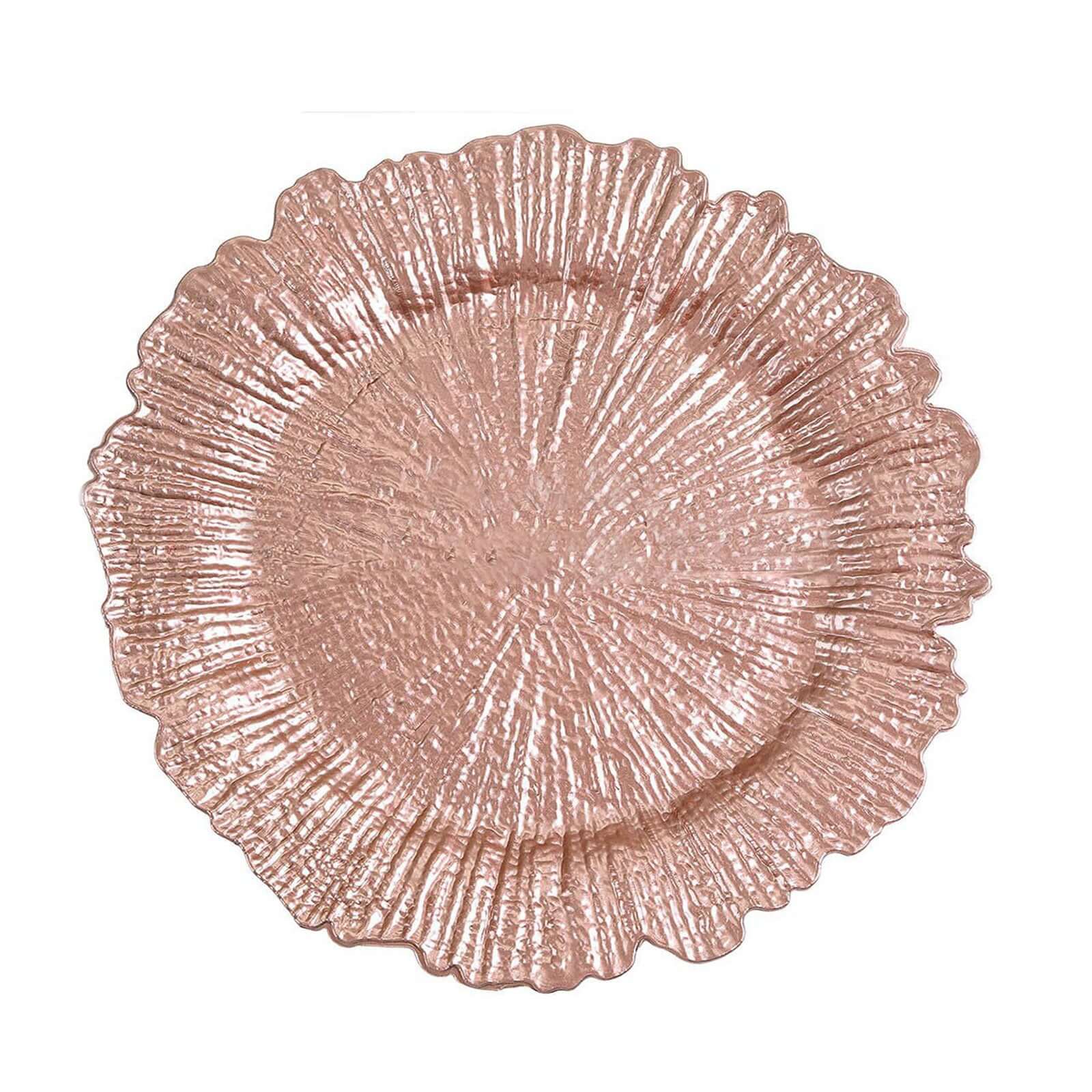 6 - Pack Acrylic Plastic Round Charger Plates 13" in Rose Gold with Reef Design, Dinner Charger Tableware - Linen Luxes