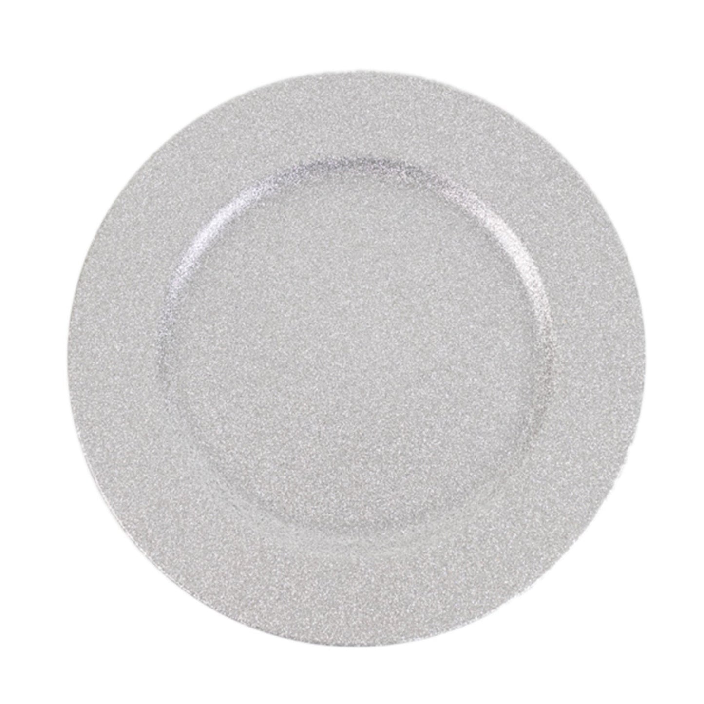 6 - Pack Acrylic Plastic Round Charger Plates 13" in Silver with Dust Free Glitter Finish, Decorative Dinner Party Charger Tableware - Linen Luxes