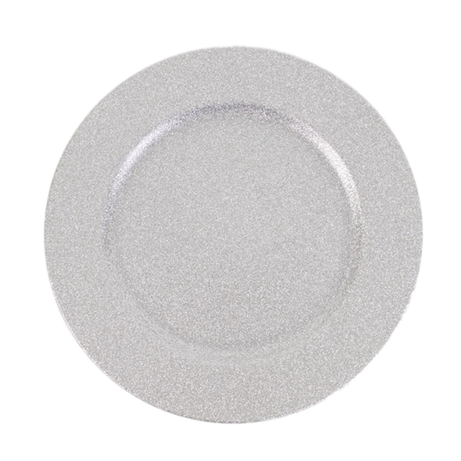 6 - Pack Acrylic Plastic Round Charger Plates 13" in Silver with Dust Free Glitter Finish, Decorative Dinner Party Charger Tableware - Linen Luxes