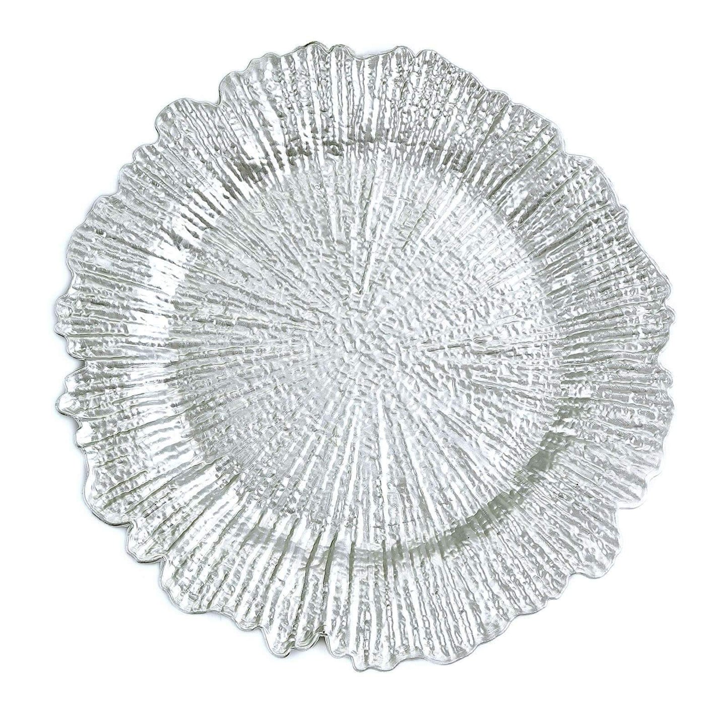 6 - Pack Acrylic Plastic Round Charger Plates 13" in Silver with Reef Design, Dinner Charger Tableware - Linen Luxes