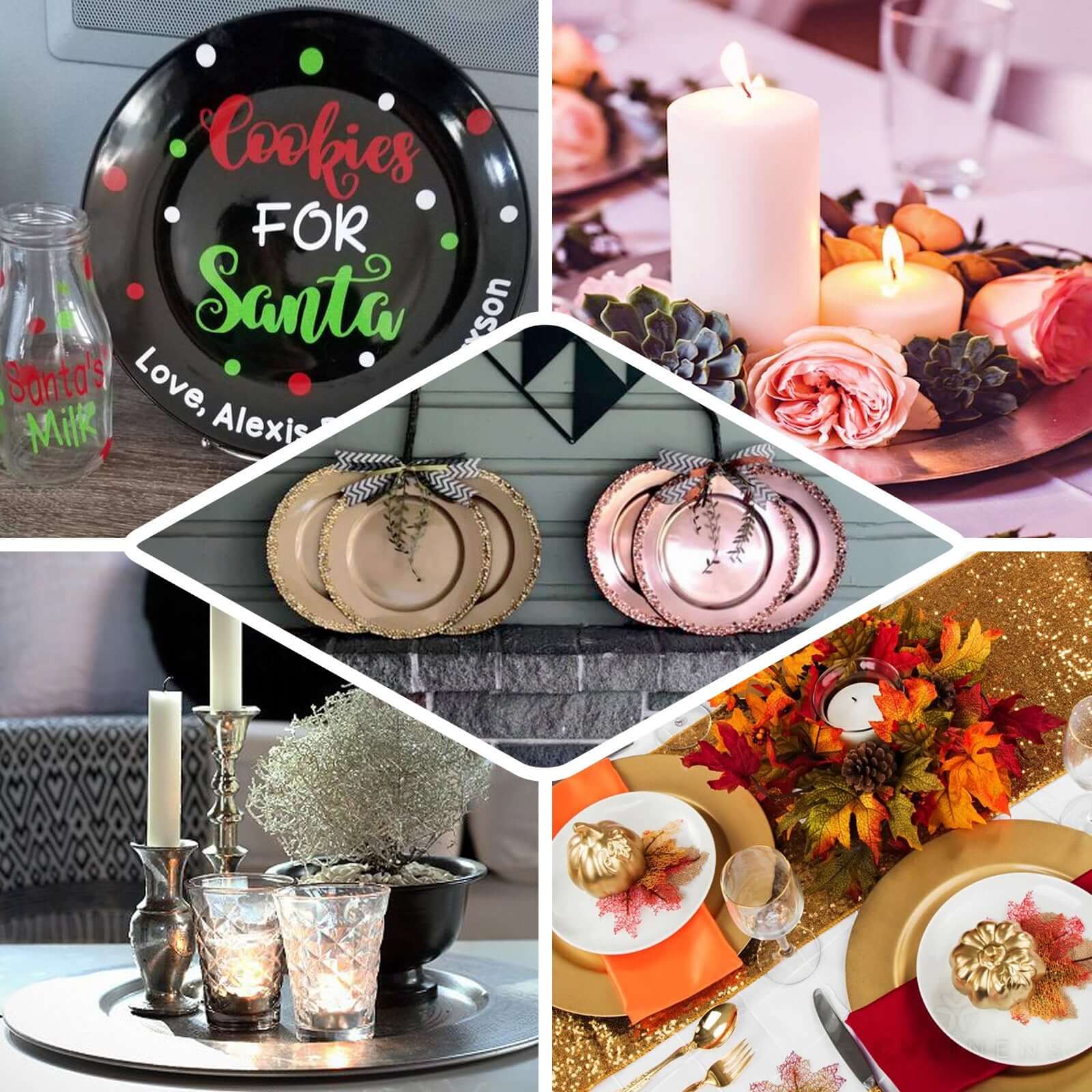 6 - Pack Acrylic Round Charger Plates 13" in Black, Dinner Party Decor Charger Tableware - Linen Luxes