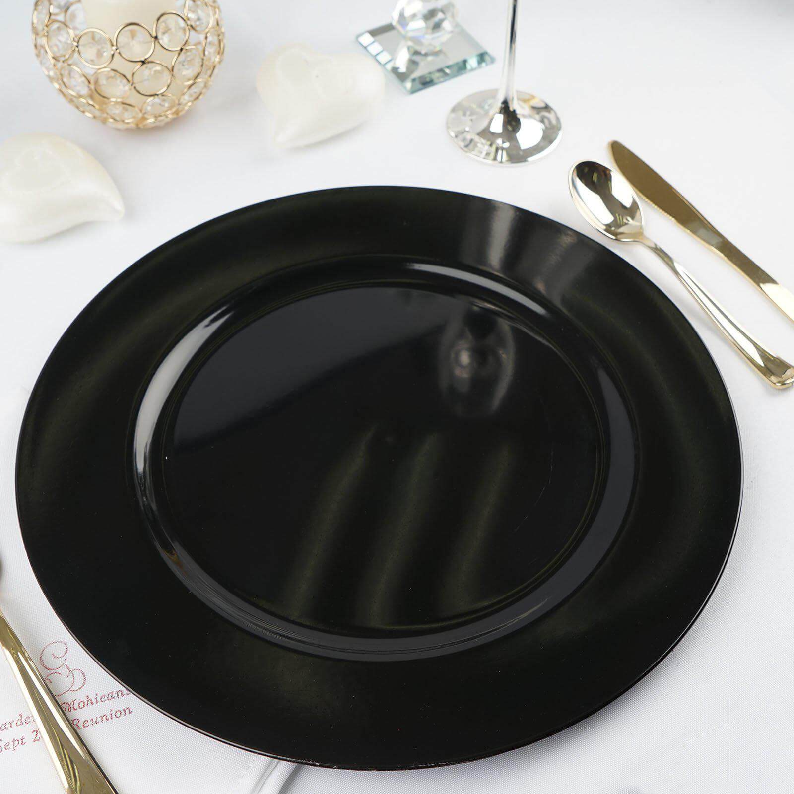 6 - Pack Acrylic Round Charger Plates 13" in Black, Dinner Party Decor Charger Tableware - Linen Luxes