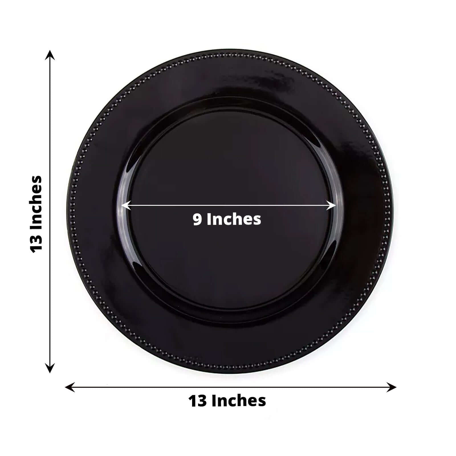 6 - Pack Acrylic Round Charger Plates 13" in Black with Beaded Rim, Dinner Charger Event Tabletop Decor - Linen Luxes