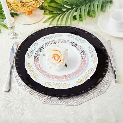 6 - Pack Acrylic Round Charger Plates 13" in Black with Beaded Rim, Dinner Charger Event Tabletop Decor - Linen Luxes