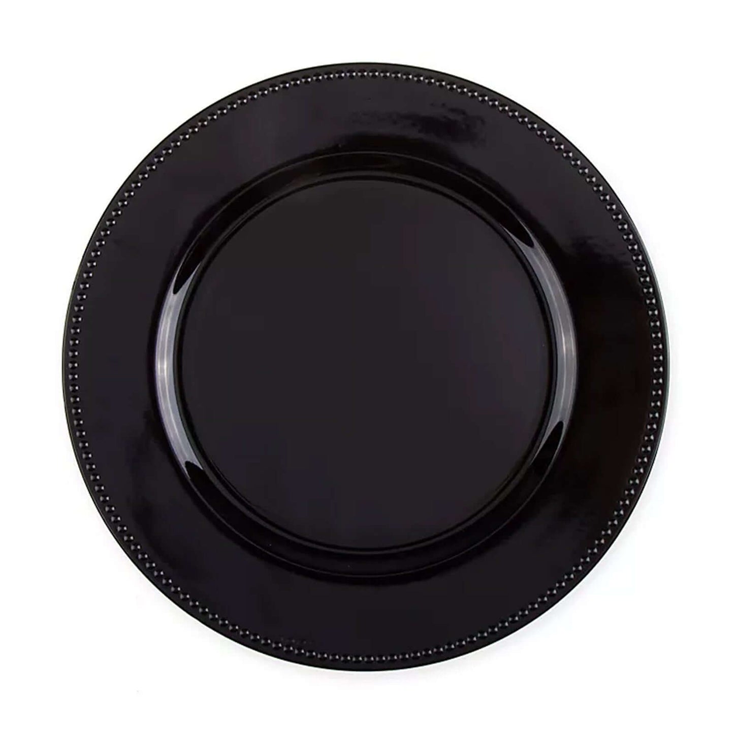 6 - Pack Acrylic Round Charger Plates 13" in Black with Beaded Rim, Dinner Charger Event Tabletop Decor - Linen Luxes