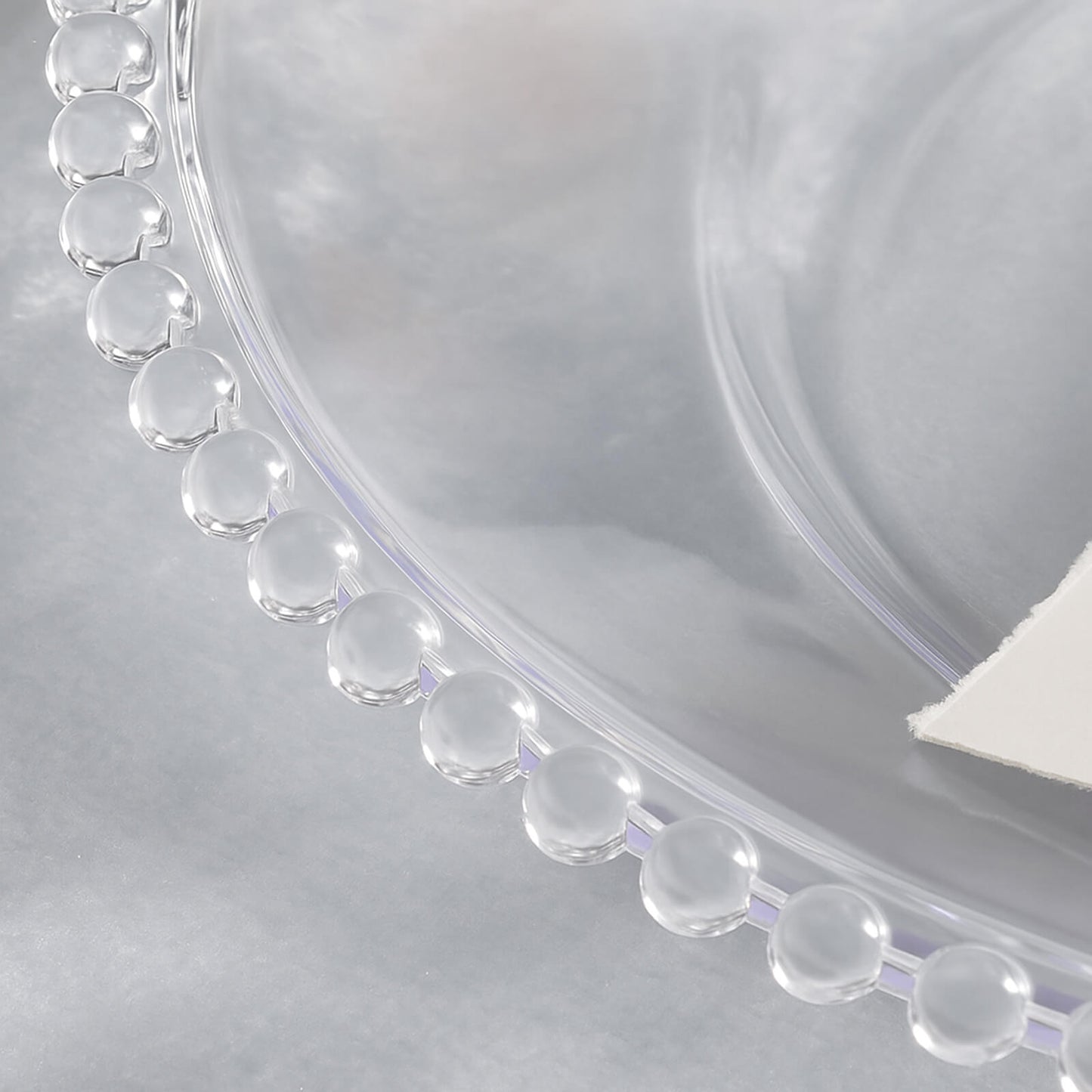 6 - Pack Acrylic Round Charger Plates 13" in Clear with Beaded Rim, Decorative Dinner Party Serving Plates - Linen Luxes