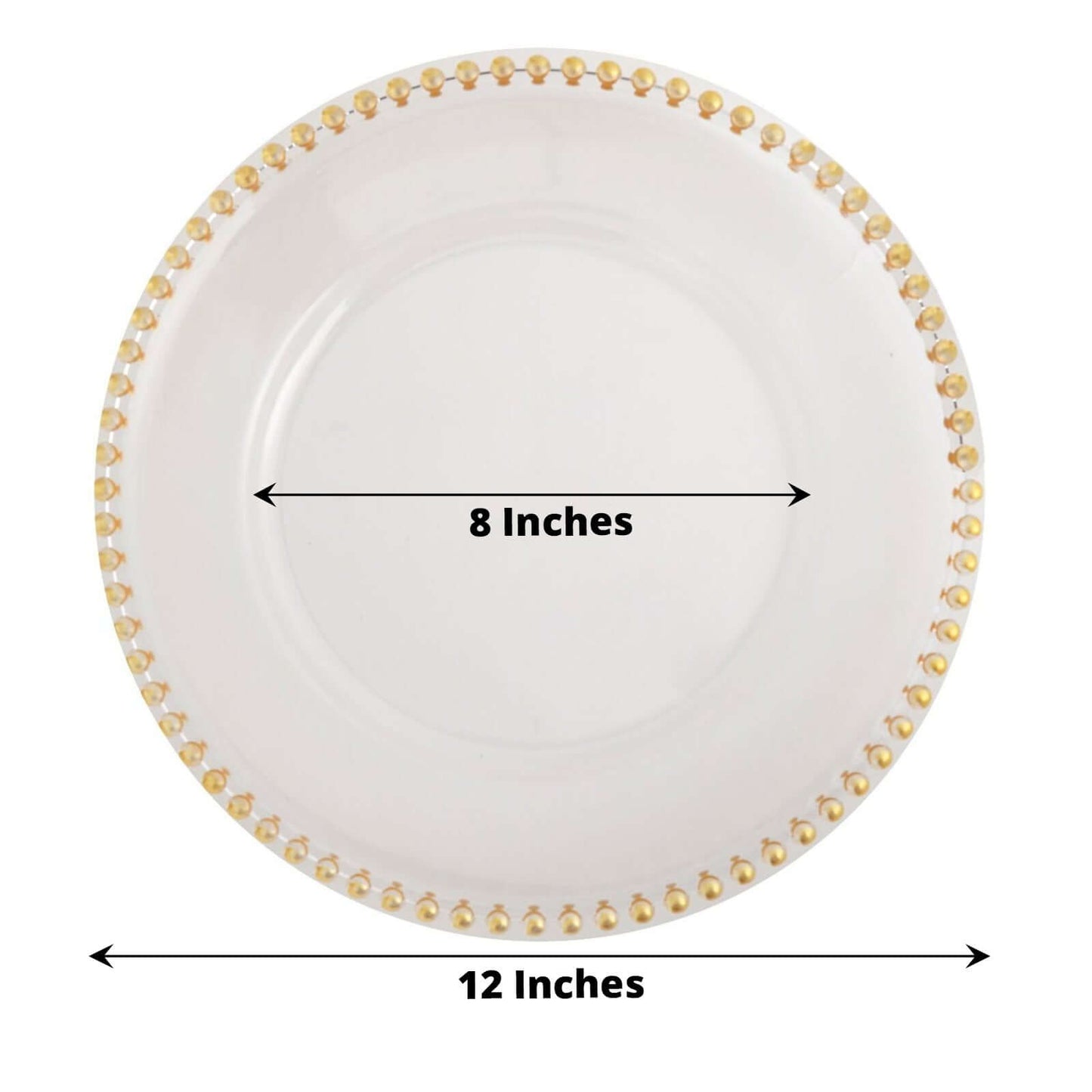 6 - Pack Acrylic Round Charger Plates 13" in Clear with Gold Beaded Rim, Decorative Dinner Party Serving Plates - Linen Luxes