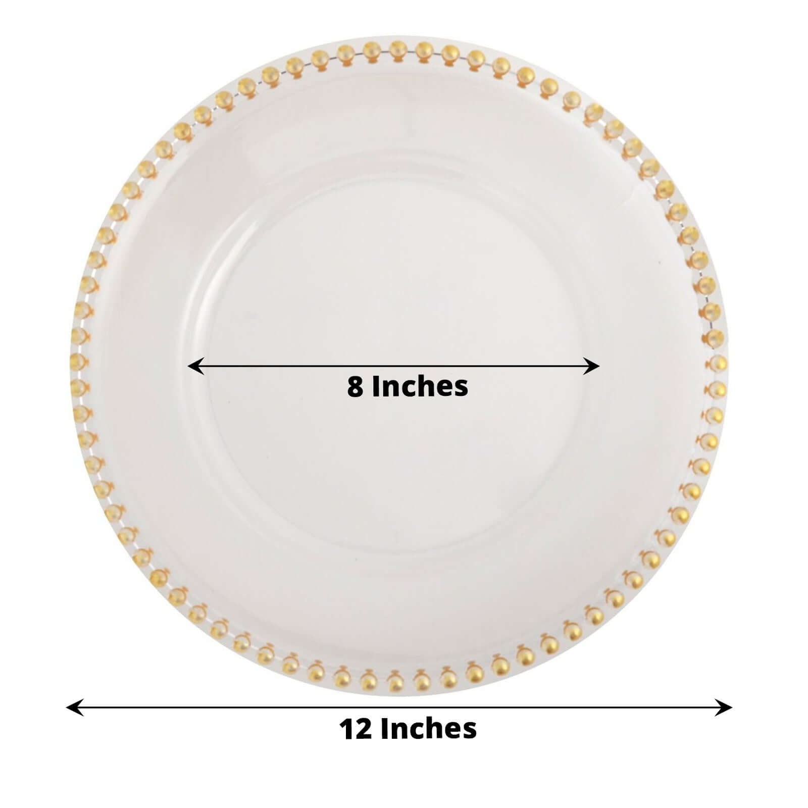 6 - Pack Acrylic Round Charger Plates 13" in Clear with Gold Beaded Rim, Decorative Dinner Party Serving Plates - Linen Luxes