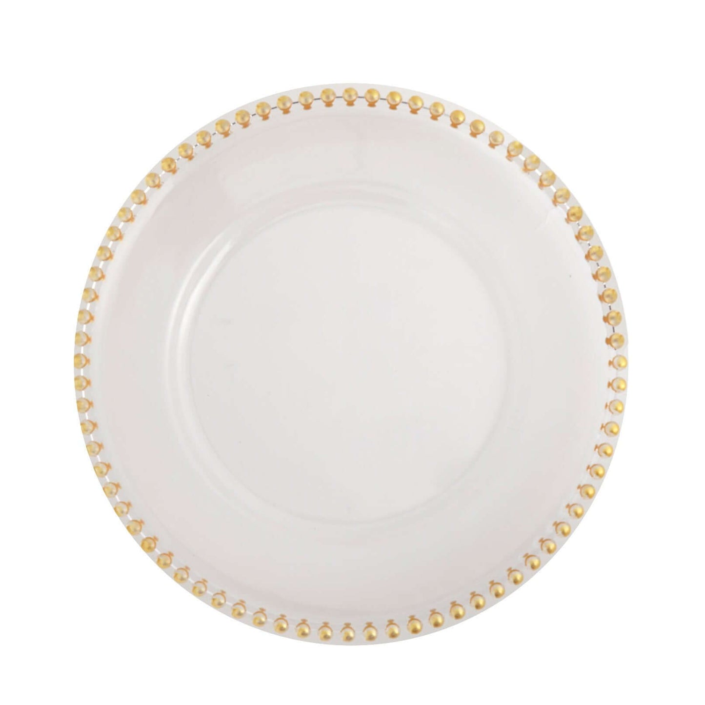 6 - Pack Acrylic Round Charger Plates 13" in Clear with Gold Beaded Rim, Decorative Dinner Party Serving Plates - Linen Luxes