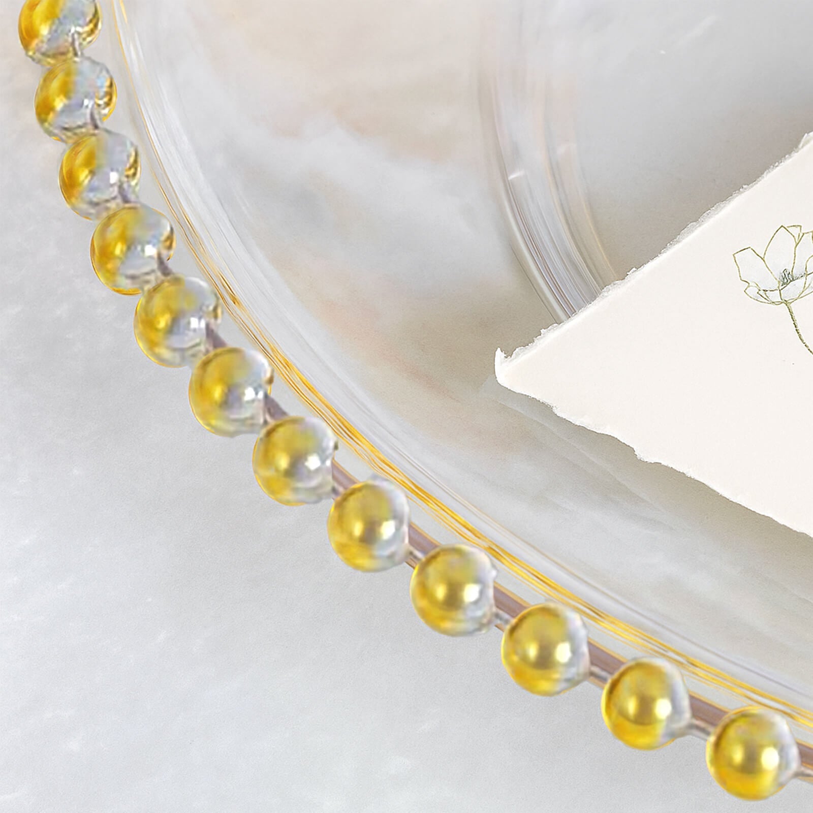 6 - Pack Acrylic Round Charger Plates 13" in Clear with Gold Beaded Rim, Decorative Dinner Party Serving Plates - Linen Luxes