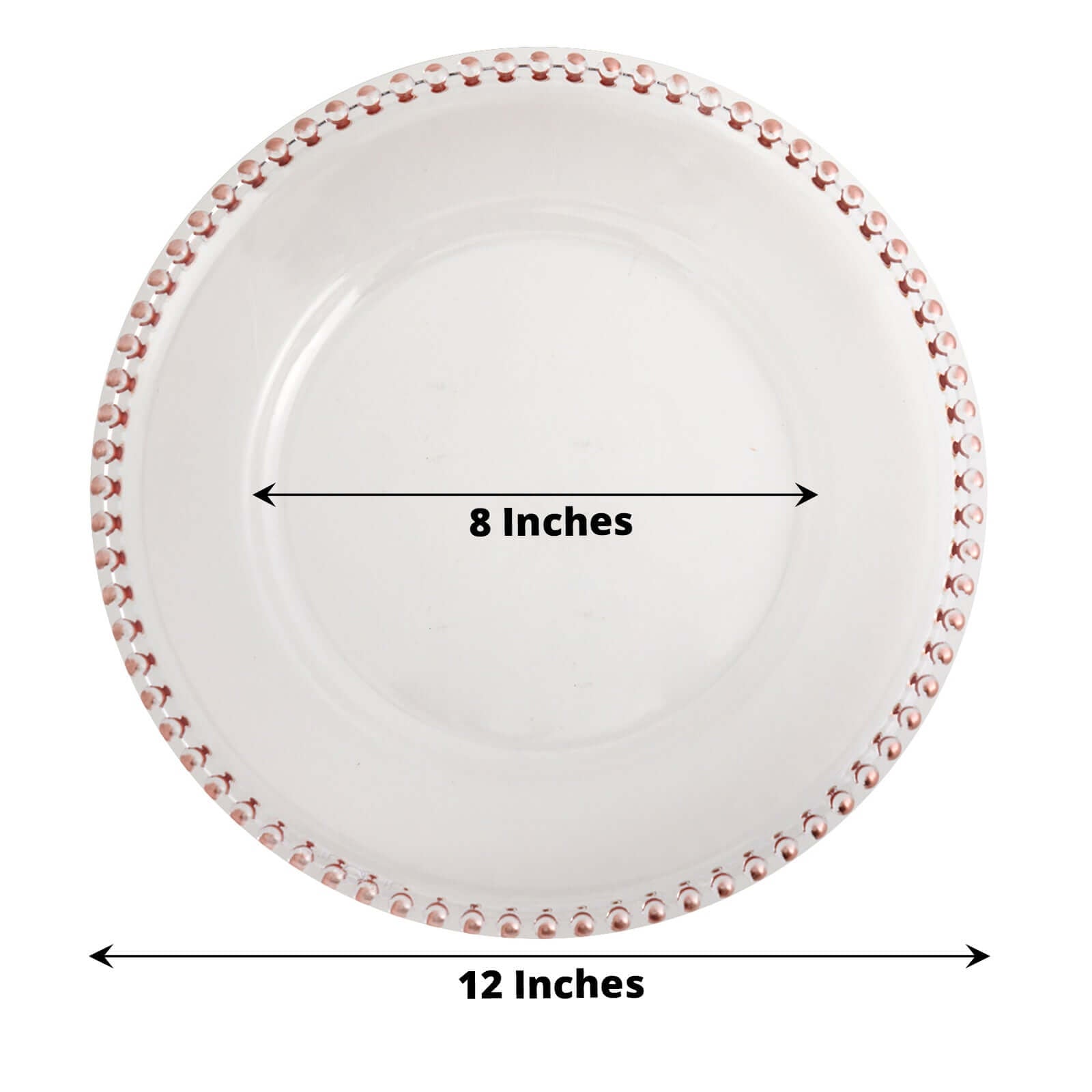 6 - Pack Acrylic Round Charger Plates 13" in Clear with Rose Gold Beaded Rim, Decorative Dinner Party Serving Plates - Linen Luxes