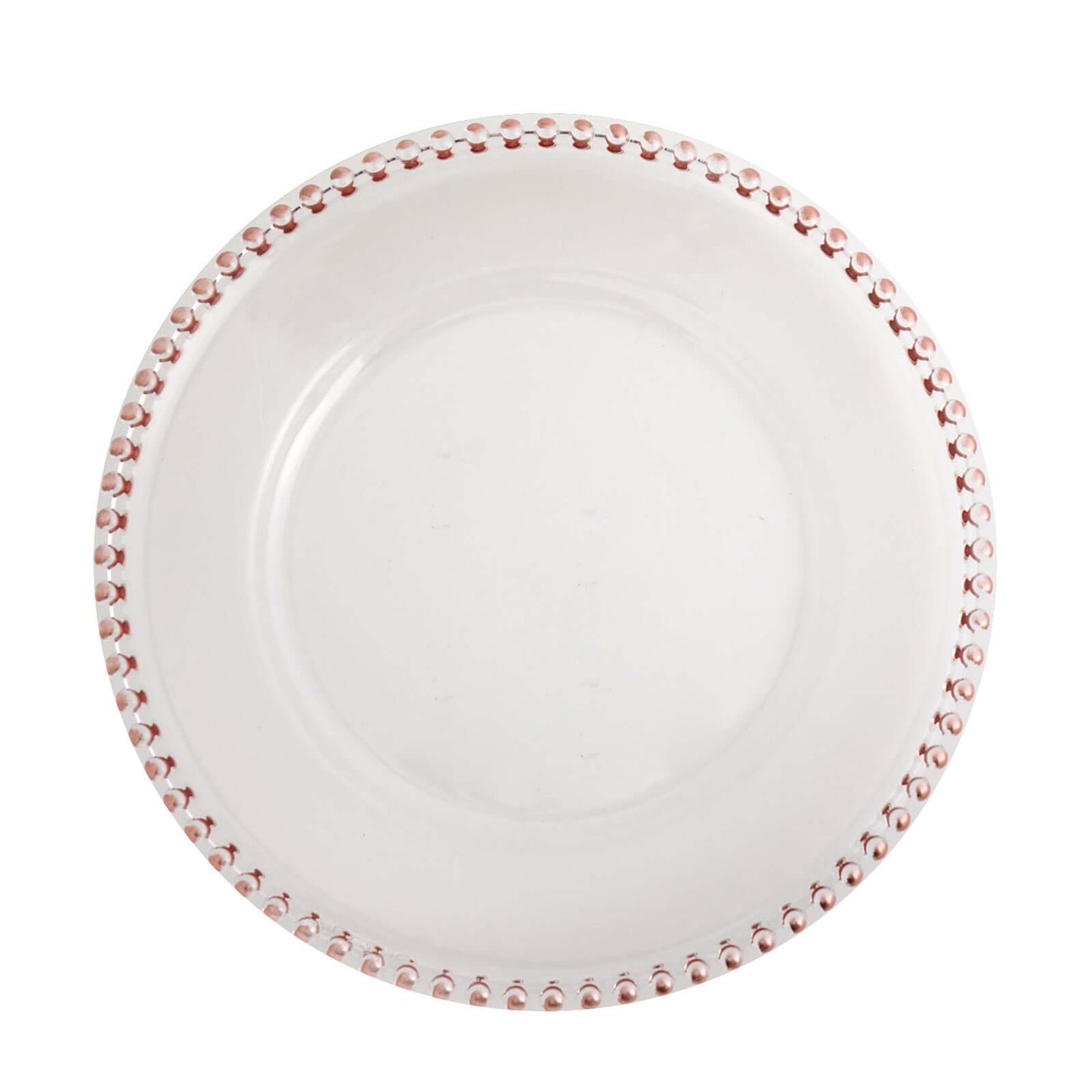6 - Pack Acrylic Round Charger Plates 13" in Clear with Rose Gold Beaded Rim, Decorative Dinner Party Serving Plates - Linen Luxes