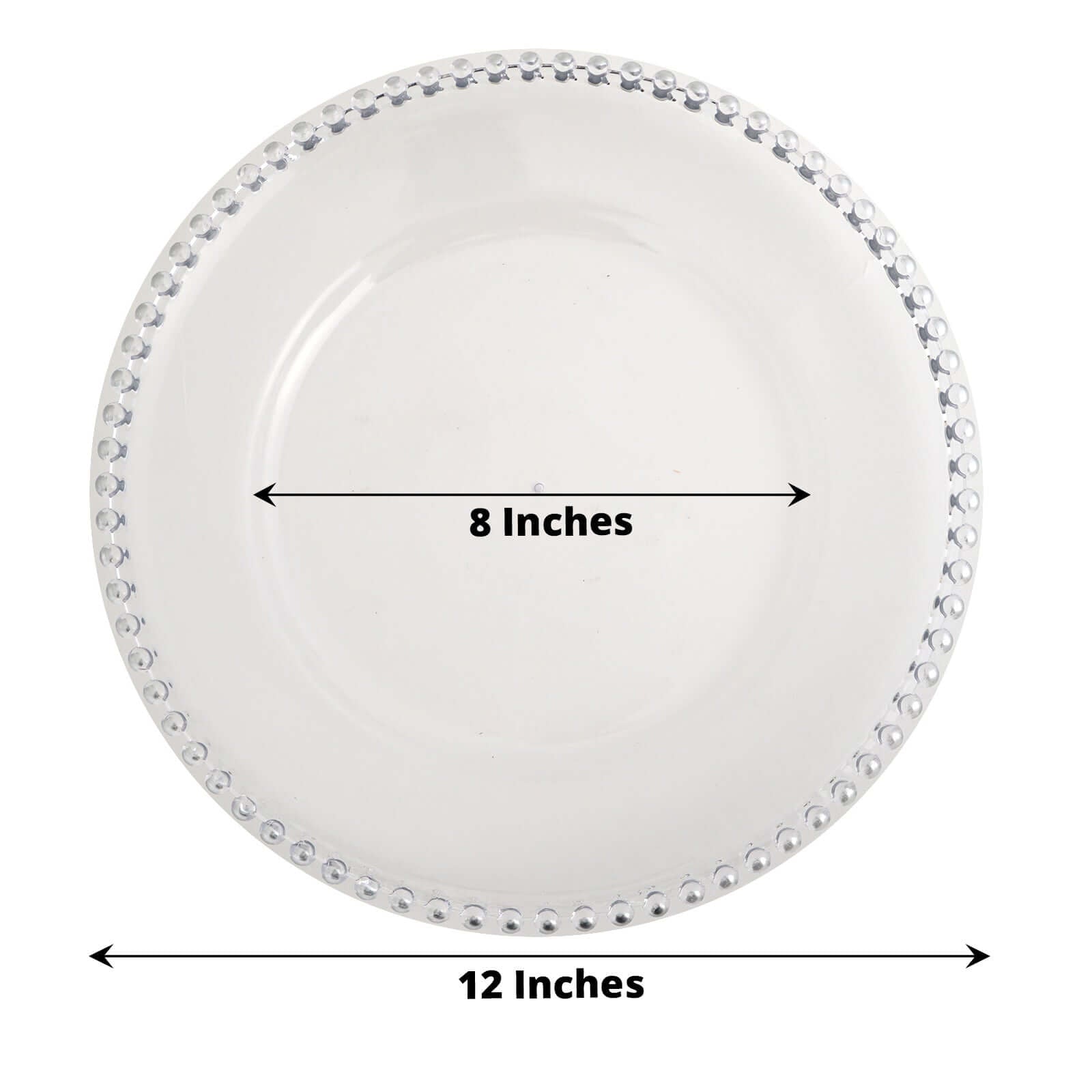 6 - Pack Acrylic Round Charger Plates 13" in Clear with Silver Beaded Rim, Decorative Dinner Party Serving Plates - Linen Luxes