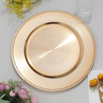 6 - Pack Acrylic Round Charger Plates 13" in Gold with Beaded Rim, Dinner Charger Event Tabletop Decor - Linen Luxes