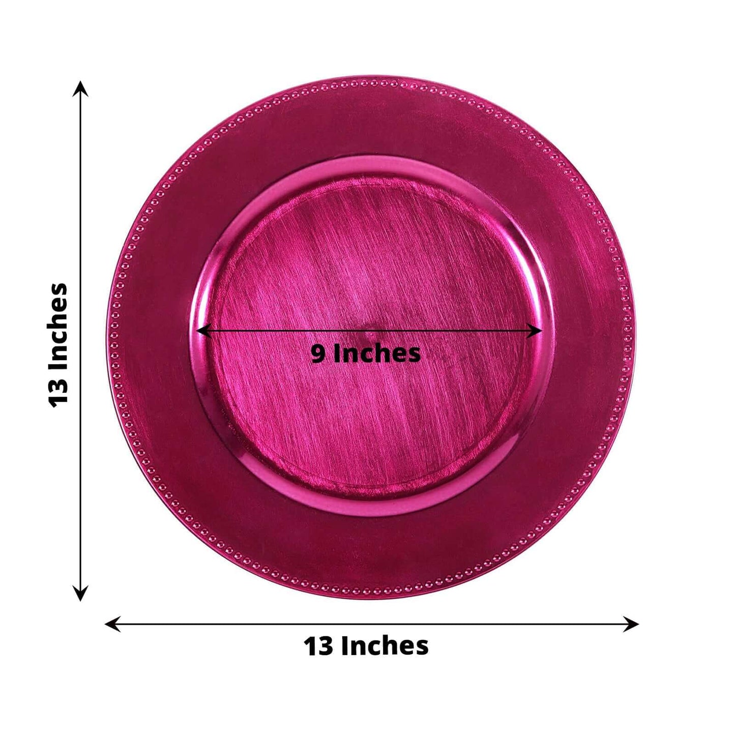 6 - Pack Acrylic Round Charger Plates 13" in Hot Pink with Beaded Rim, Dinner Charger Event Tabletop Decor - Linen Luxes