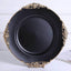 6 - Pack Acrylic Round Charger Plates 13" in Matte Black with Gold Embossed Baroque Rim, Antique Decorative Dinner Party Charger Tableware - Linen Luxes