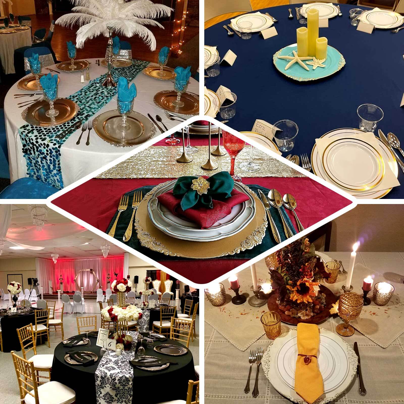 6 - Pack Acrylic Round Charger Plates 13" in Matte Black with Gold Embossed Baroque Rim, Antique Decorative Dinner Party Charger Tableware - Linen Luxes