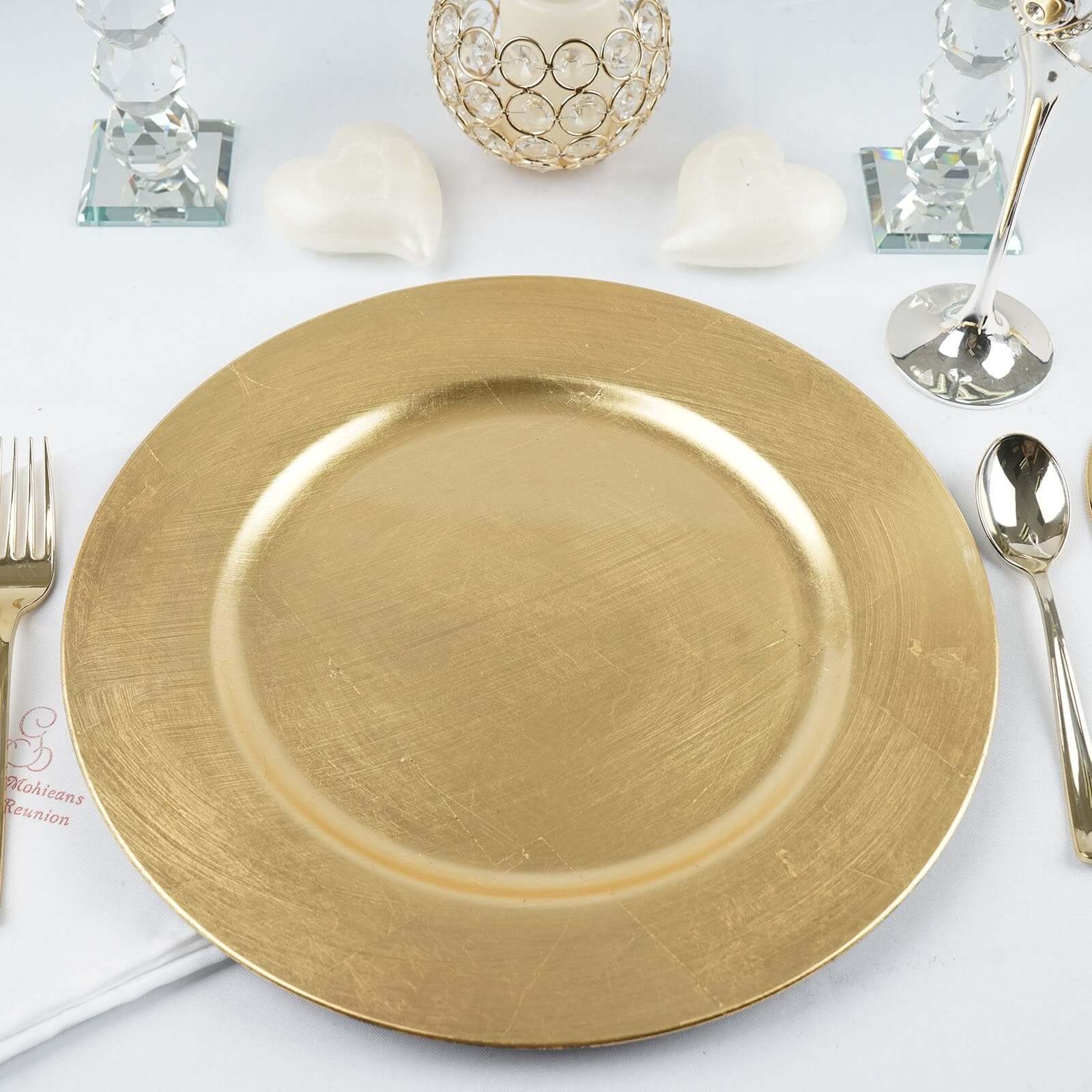 6 - Pack Acrylic Round Charger Plates 13" in Metallic Gold, Dinner Party Decor Charger Tableware - Linen Luxes