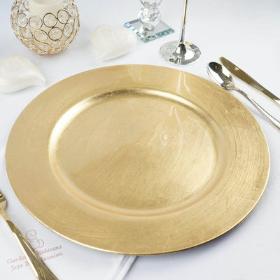 6 - Pack Acrylic Round Charger Plates 13" in Metallic Gold, Dinner Party Decor Charger Tableware - Linen Luxes