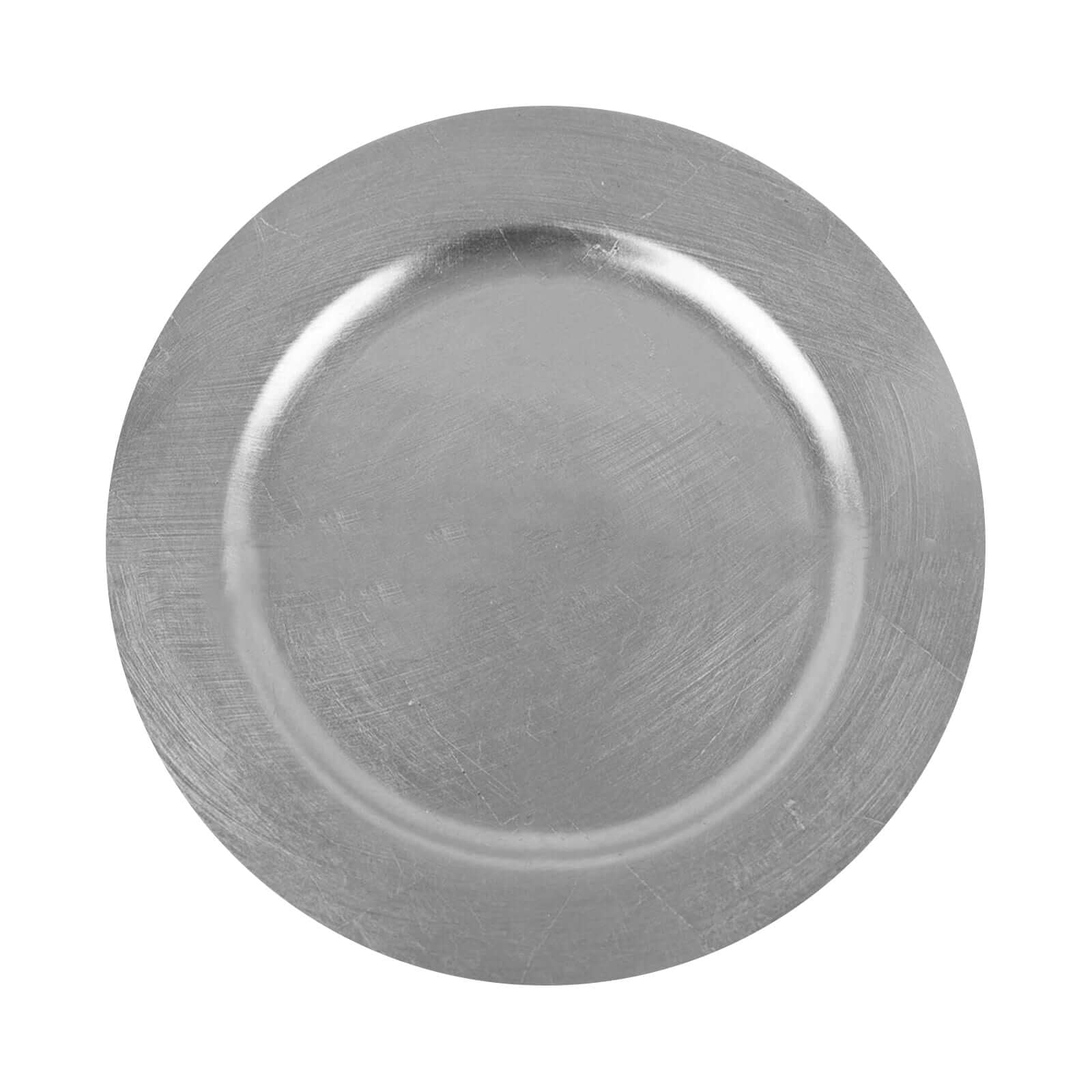 6 - Pack Acrylic Round Charger Plates 13" in Metallic Silver, Dinner Party Decor Charger Tableware - Linen Luxes
