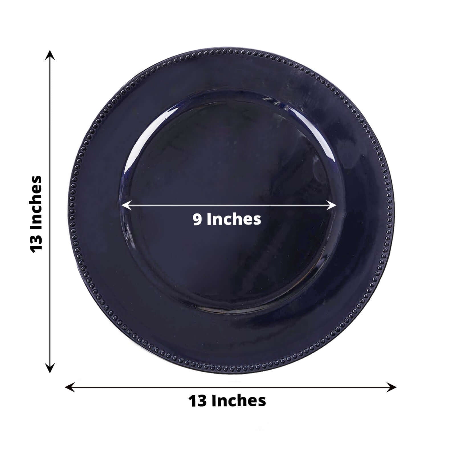 6 - Pack Acrylic Round Charger Plates 13" in Navy Blue with Beaded Rim, Dinner Charger Event Tabletop Decor - Linen Luxes