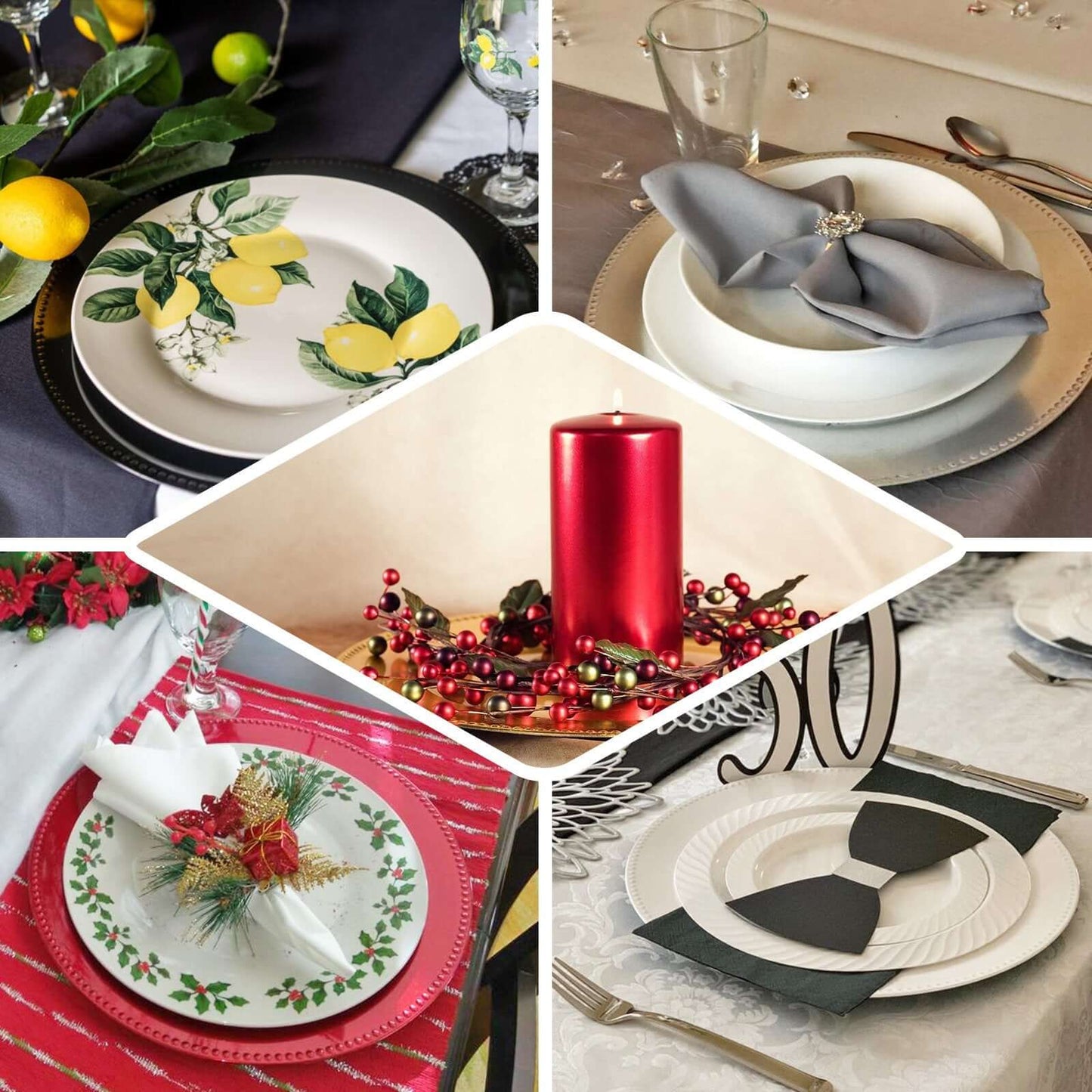 6 - Pack Acrylic Round Charger Plates 13" in Navy Blue with Beaded Rim, Dinner Charger Event Tabletop Decor - Linen Luxes