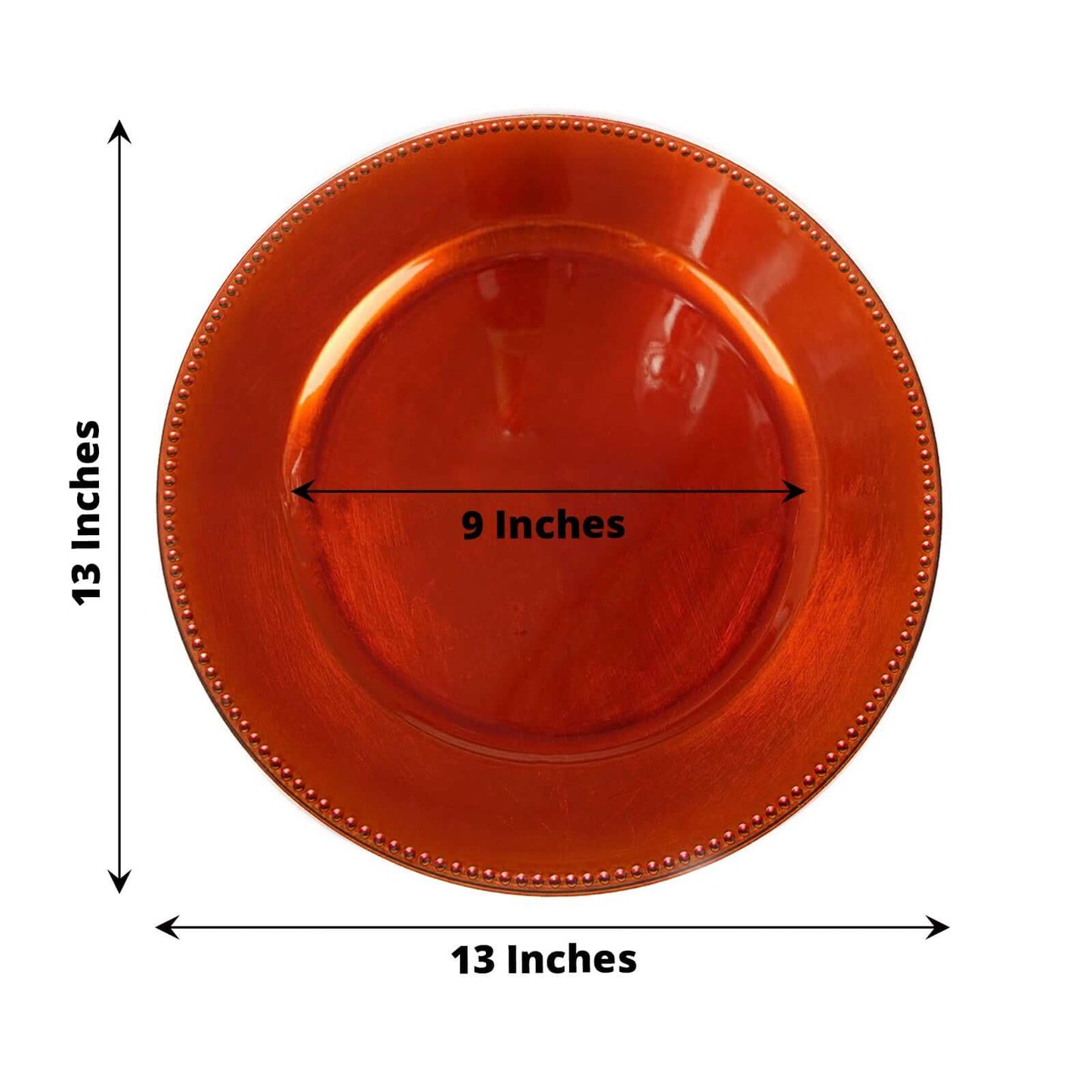 6 - Pack Acrylic Round Charger Plates 13" in Orange with Beaded Rim, Dinner Charger Event Tabletop Decor - Linen Luxes